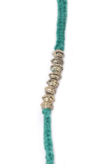 Set Of 2: Aanshi Teal Green Thread & Antique Plated Brass Beaded Anklets